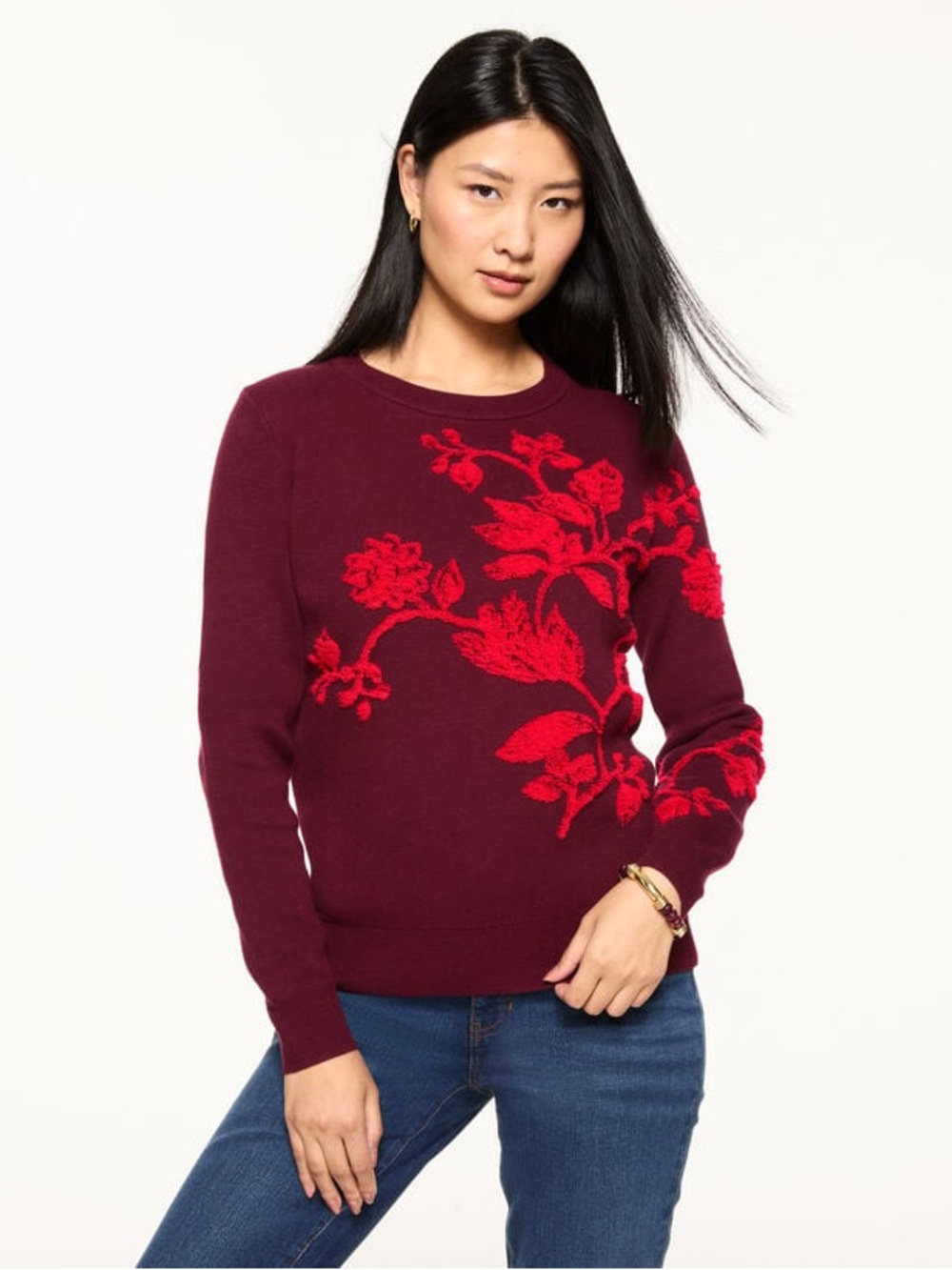 Talbots CREWNECK PULLOVER - PLACED FLORAL 100% cotton